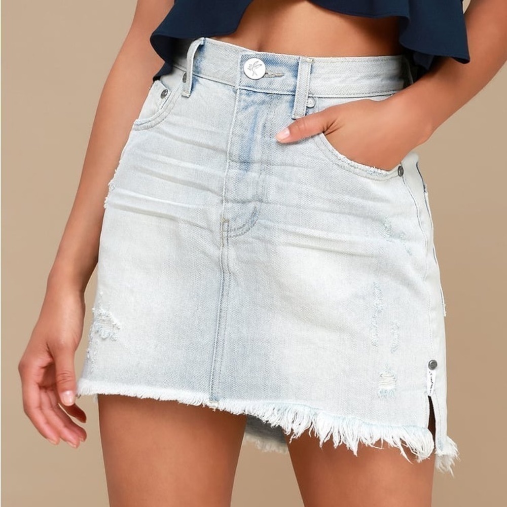 One x One Teaspoon 2020 Distressed Denim Light Wash Mini Skirt Blue Size 29